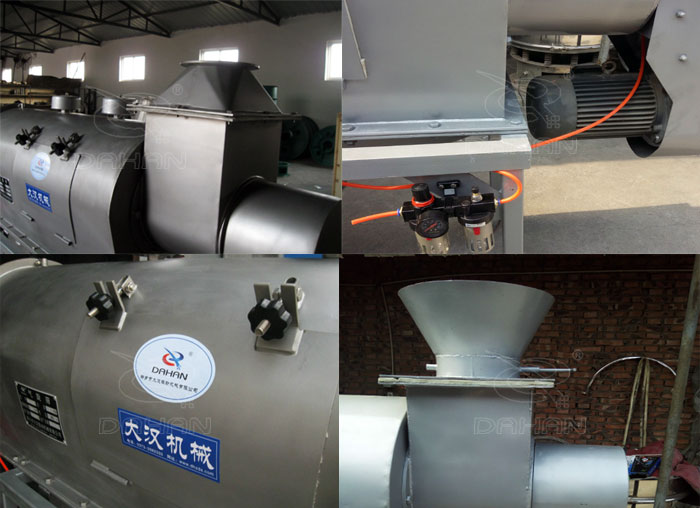 氣旋篩：電機，進料口，氣壓裝置等特寫圖片