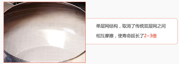 單層網(wǎng)結(jié)構(gòu)，取消了傳統(tǒng)雙層網(wǎng)之間相互摩擦，使壽命延長了2~3倍